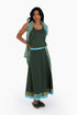 Long A line skirt in cotton poplin with contrast color trims